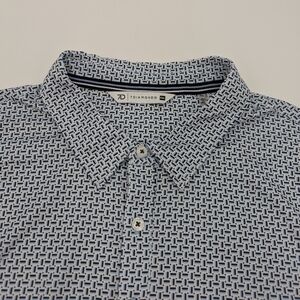 7 Diamonds Blue Geometric Print Performance Polo Shirt Short Sleeve Stretch XXL